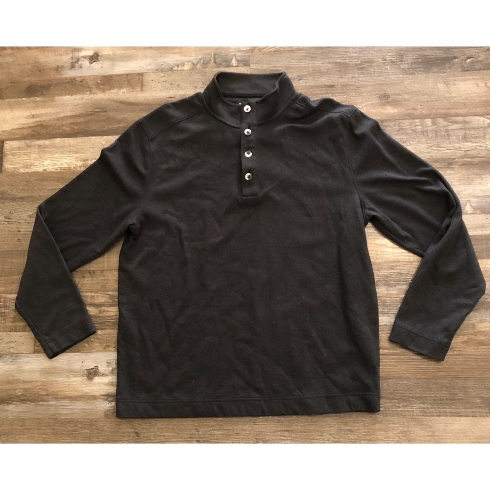 Van Heusen Mens Large Black Classic Fit 1/4 Button Long Sleeve Shirt Pullover